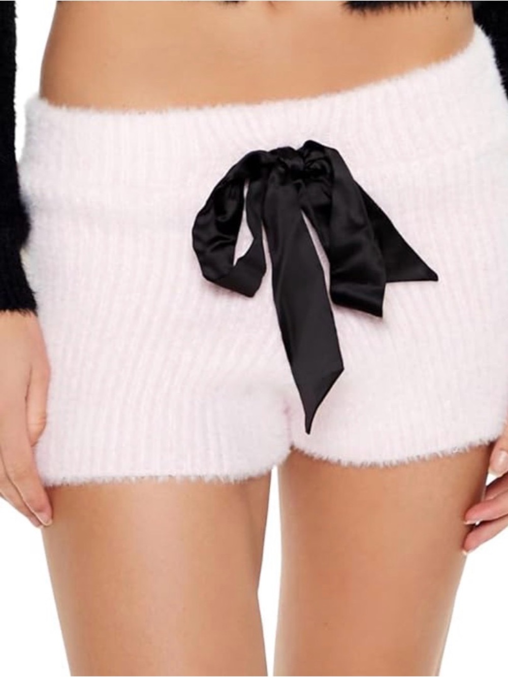 Soft Knit Pink Lounge Shorts with Satin Tie